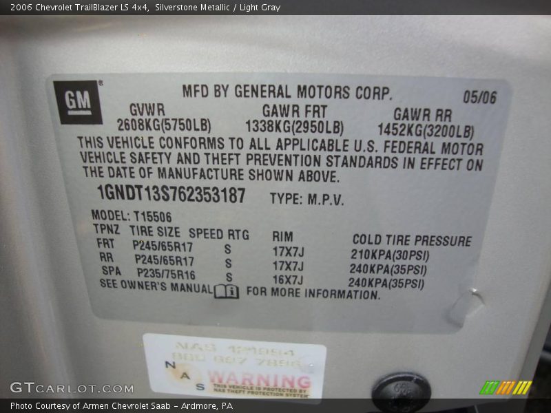 Silverstone Metallic / Light Gray 2006 Chevrolet TrailBlazer LS 4x4