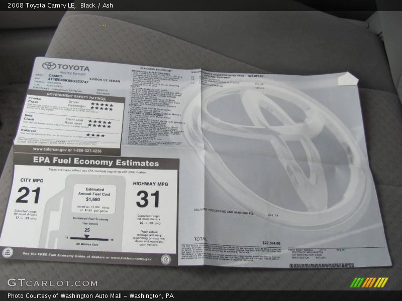 Black / Ash 2008 Toyota Camry LE