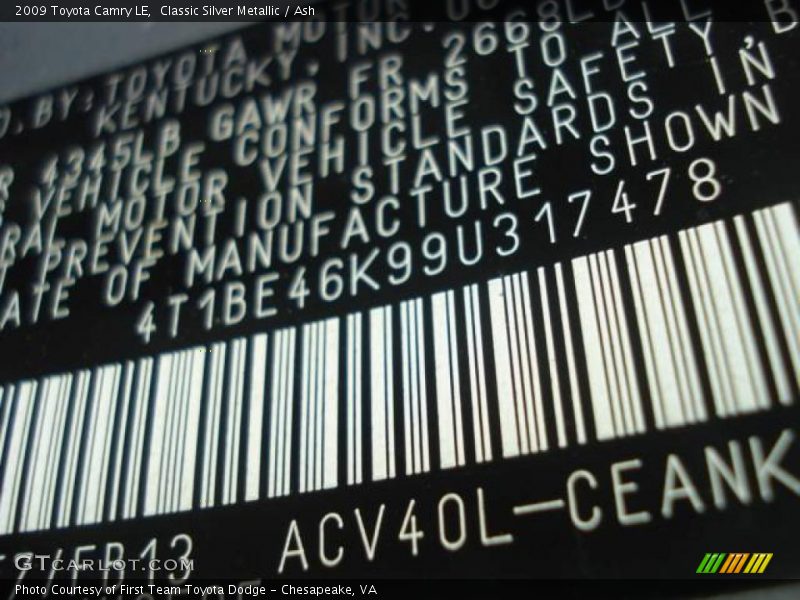 Classic Silver Metallic / Ash 2009 Toyota Camry LE