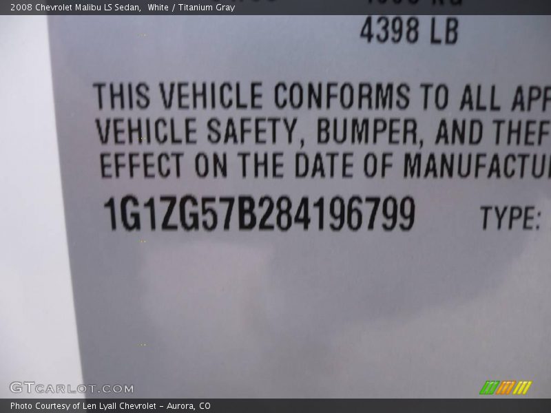 White / Titanium Gray 2008 Chevrolet Malibu LS Sedan