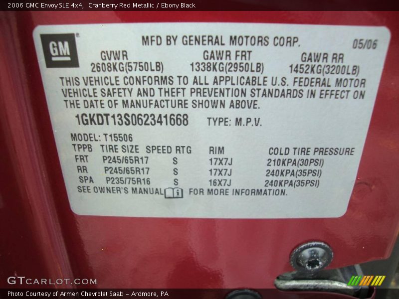 Cranberry Red Metallic / Ebony Black 2006 GMC Envoy SLE 4x4