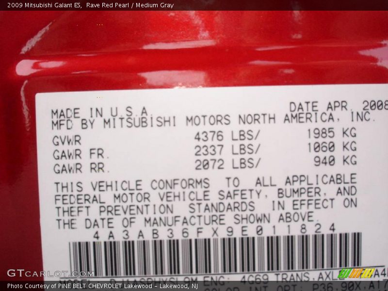 Rave Red Pearl / Medium Gray 2009 Mitsubishi Galant ES