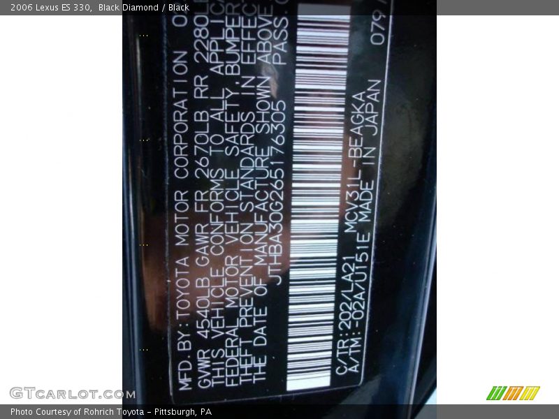 Black Diamond / Black 2006 Lexus ES 330