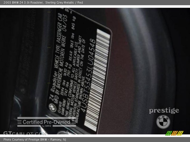Sterling Grey Metallic / Red 2003 BMW Z4 3.0i Roadster