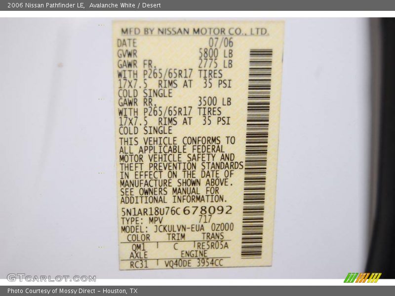 Avalanche White / Desert 2006 Nissan Pathfinder LE