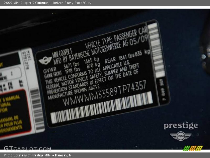 Horizon Blue / Black/Grey 2009 Mini Cooper S Clubman