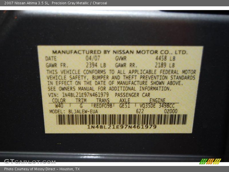 Precision Gray Metallic / Charcoal 2007 Nissan Altima 3.5 SL