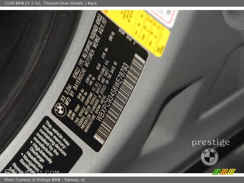 Titanium Silver Metallic / Black 2008 BMW X3 3.0si