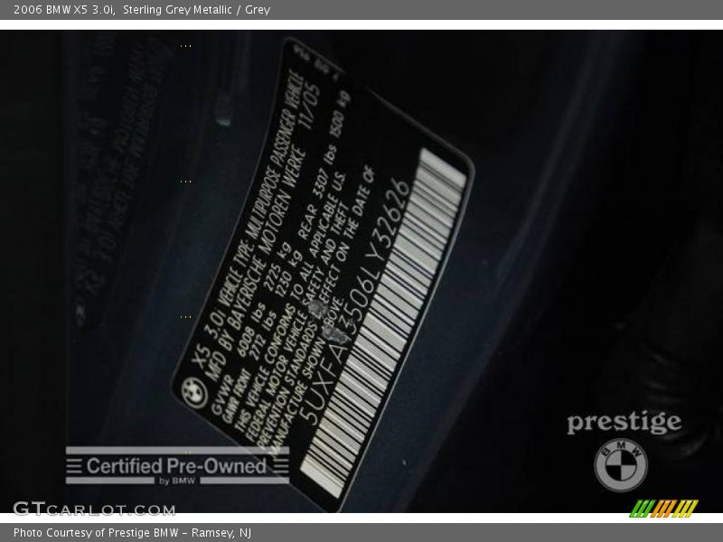 Sterling Grey Metallic / Grey 2006 BMW X5 3.0i