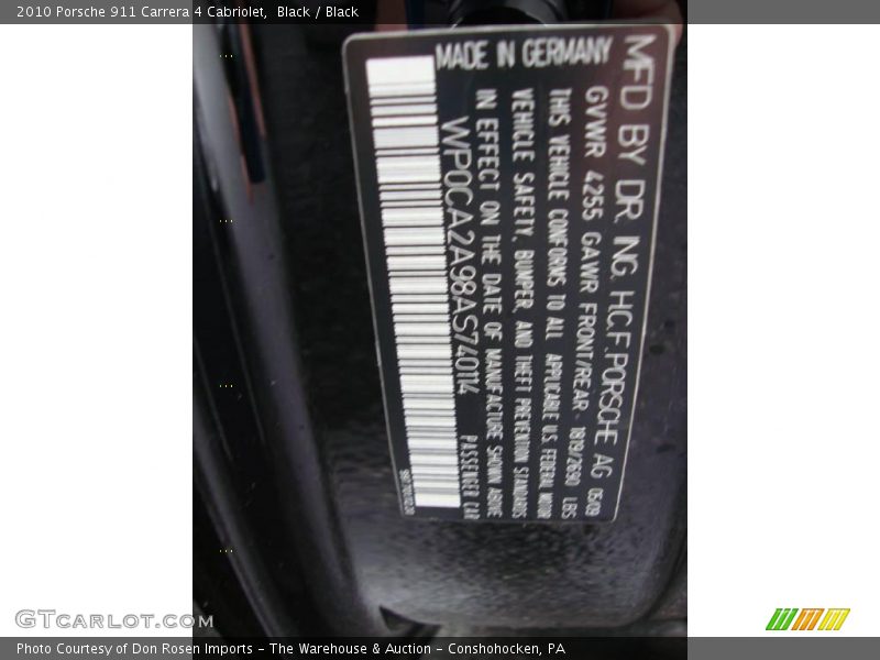 Black / Black 2010 Porsche 911 Carrera 4 Cabriolet