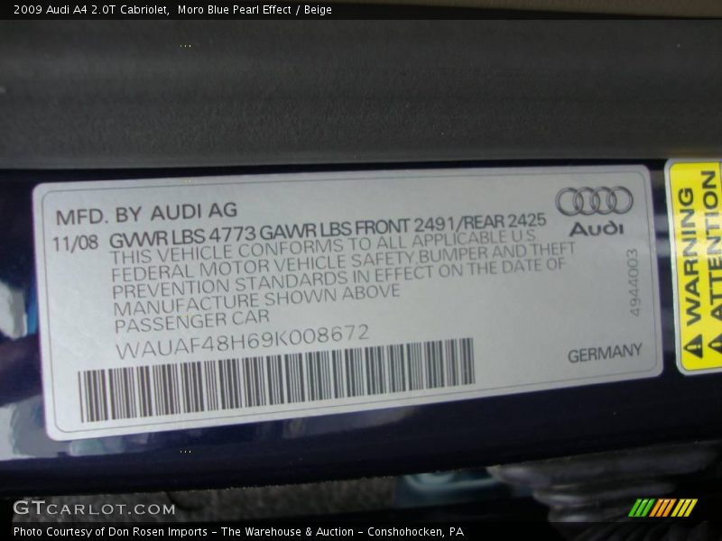 Moro Blue Pearl Effect / Beige 2009 Audi A4 2.0T Cabriolet