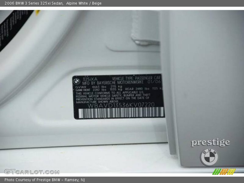 Alpine White / Beige 2006 BMW 3 Series 325xi Sedan