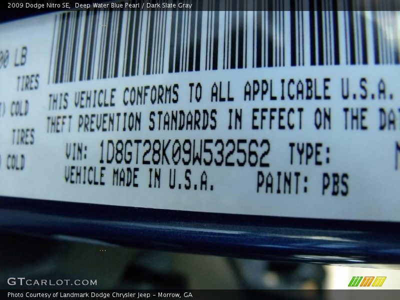 Deep Water Blue Pearl / Dark Slate Gray 2009 Dodge Nitro SE