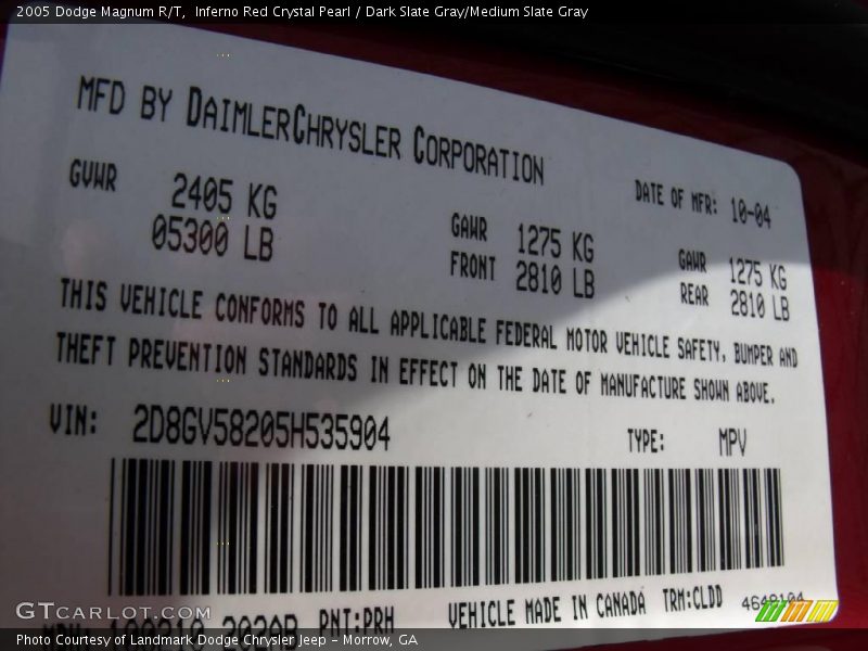 Inferno Red Crystal Pearl / Dark Slate Gray/Medium Slate Gray 2005 Dodge Magnum R/T