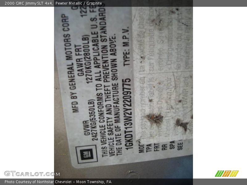 Pewter Metallic / Graphite 2000 GMC Jimmy SLT 4x4