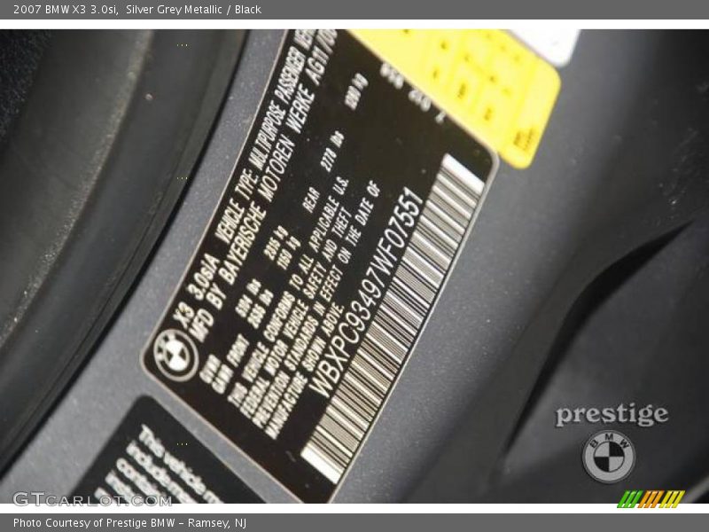 Silver Grey Metallic / Black 2007 BMW X3 3.0si