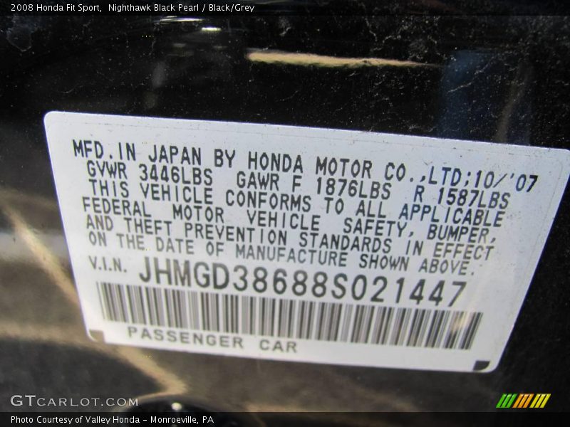 Nighthawk Black Pearl / Black/Grey 2008 Honda Fit Sport