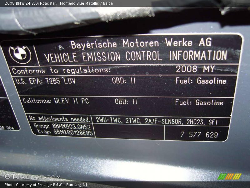 Montego Blue Metallic / Beige 2008 BMW Z4 3.0i Roadster