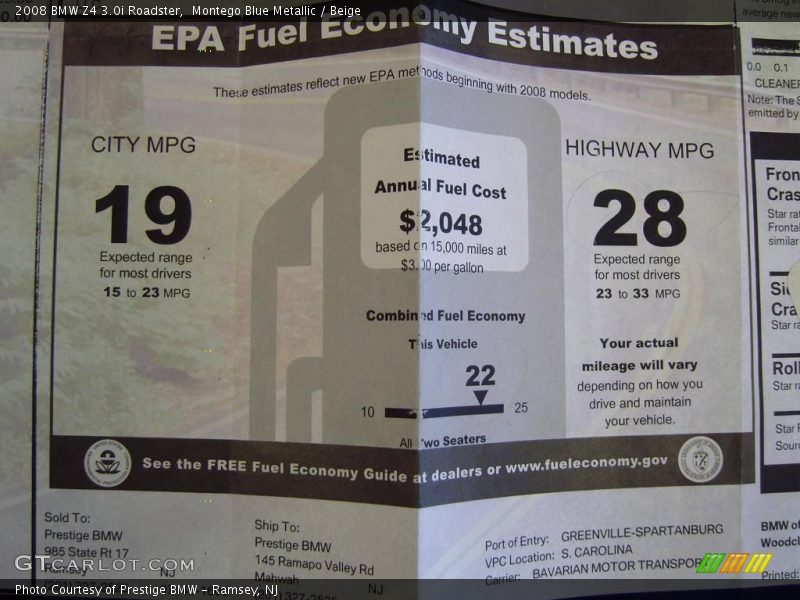 Montego Blue Metallic / Beige 2008 BMW Z4 3.0i Roadster