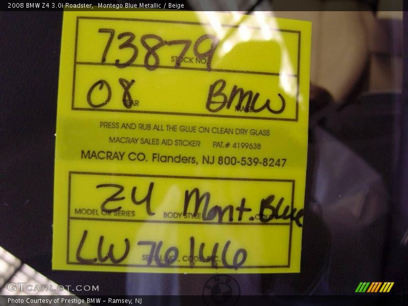 Montego Blue Metallic / Beige 2008 BMW Z4 3.0i Roadster
