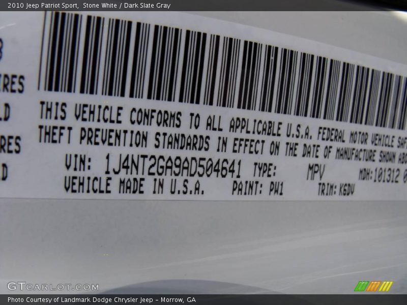 Stone White / Dark Slate Gray 2010 Jeep Patriot Sport