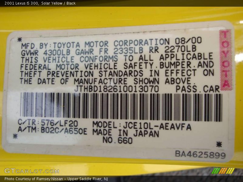 Solar Yellow / Black 2001 Lexus IS 300