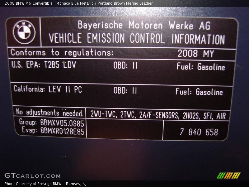 Monaco Blue Metallic / Portland Brown Merino Leather 2008 BMW M6 Convertible