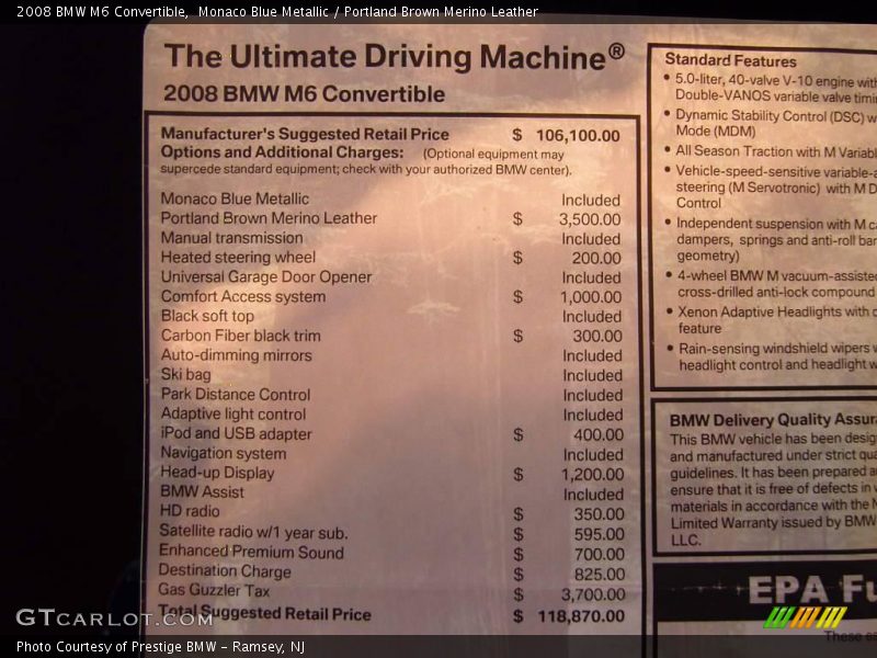 Monaco Blue Metallic / Portland Brown Merino Leather 2008 BMW M6 Convertible