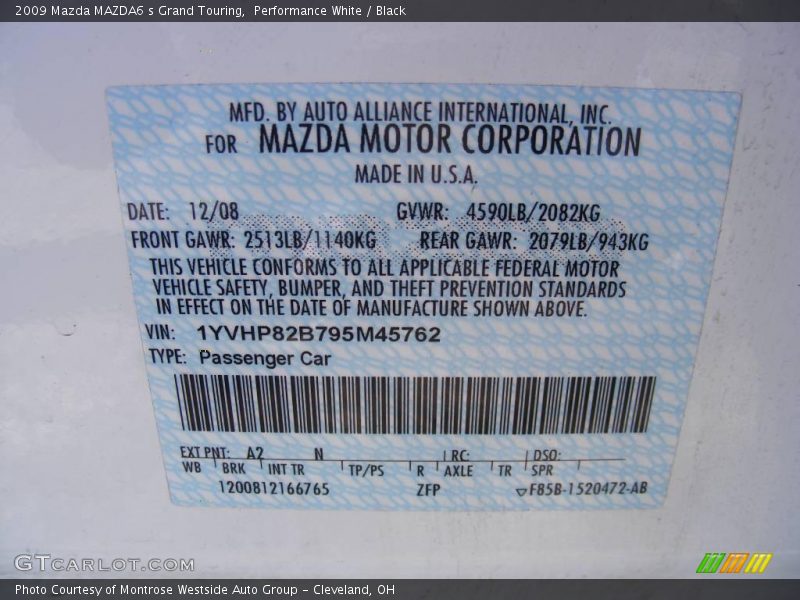 Performance White / Black 2009 Mazda MAZDA6 s Grand Touring