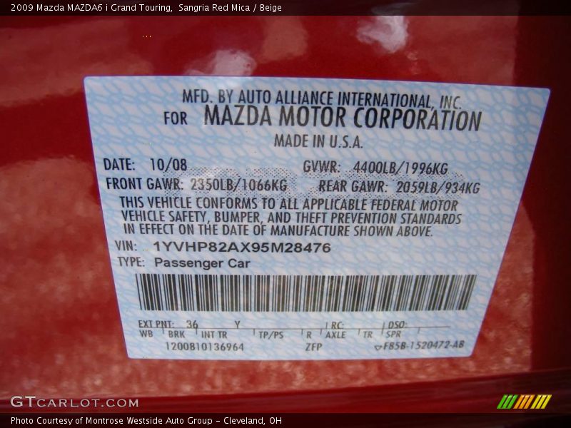 Sangria Red Mica / Beige 2009 Mazda MAZDA6 i Grand Touring