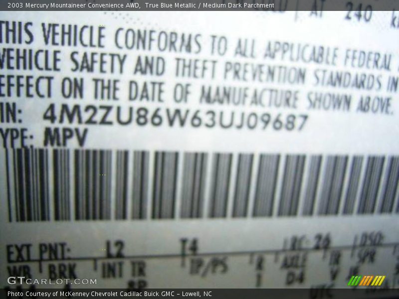 True Blue Metallic / Medium Dark Parchment 2003 Mercury Mountaineer Convenience AWD