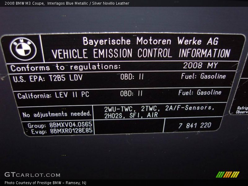 Interlagos Blue Metallic / Silver Novillo Leather 2008 BMW M3 Coupe