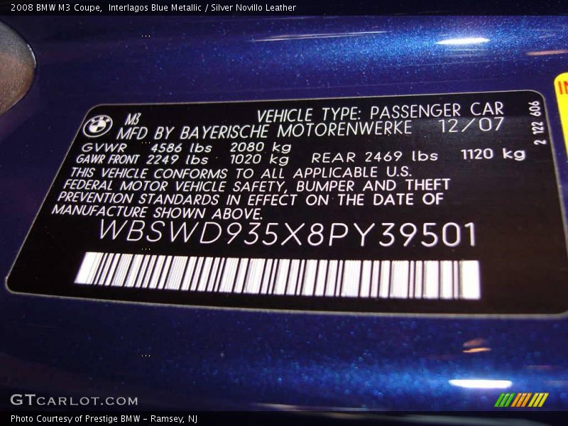 Interlagos Blue Metallic / Silver Novillo Leather 2008 BMW M3 Coupe