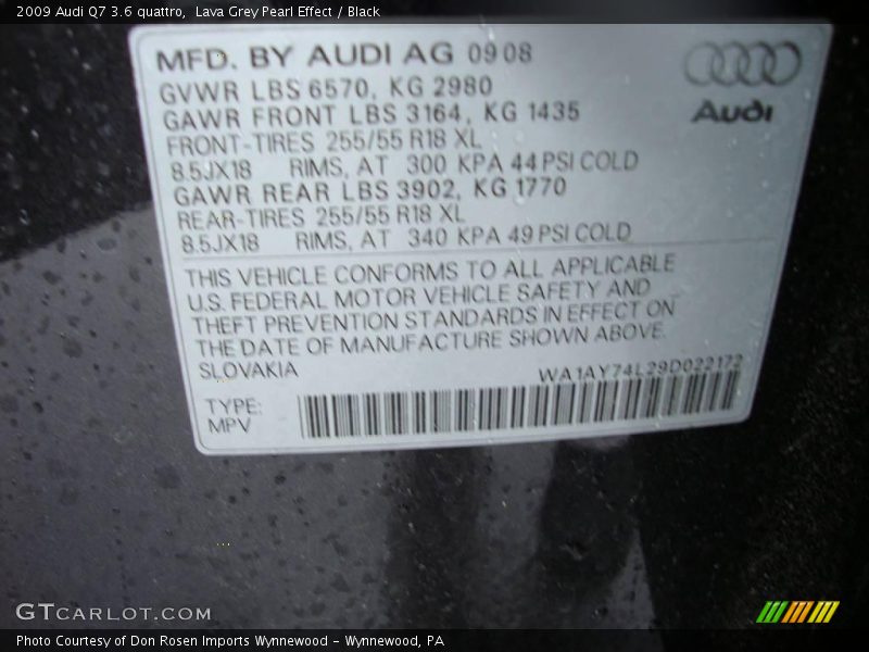 Lava Grey Pearl Effect / Black 2009 Audi Q7 3.6 quattro
