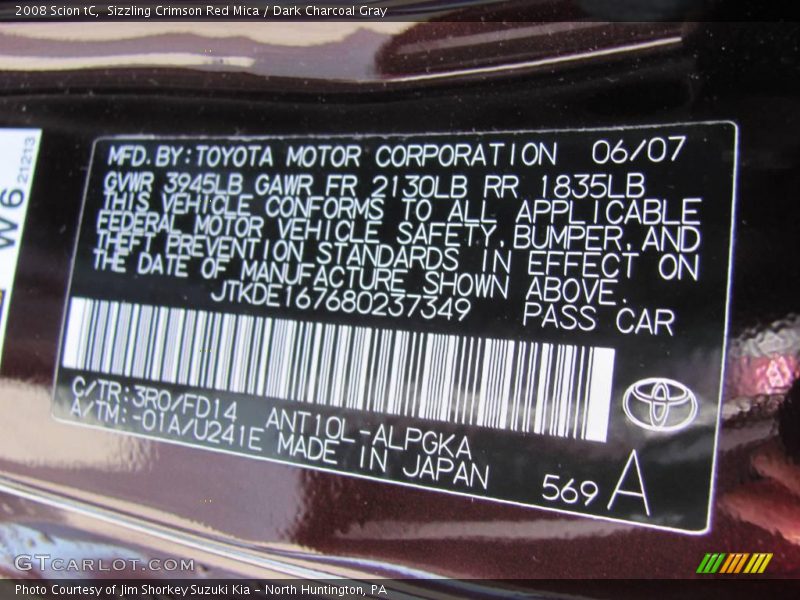 Sizzling Crimson Red Mica / Dark Charcoal Gray 2008 Scion tC