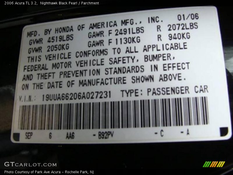Nighthawk Black Pearl / Parchment 2006 Acura TL 3.2