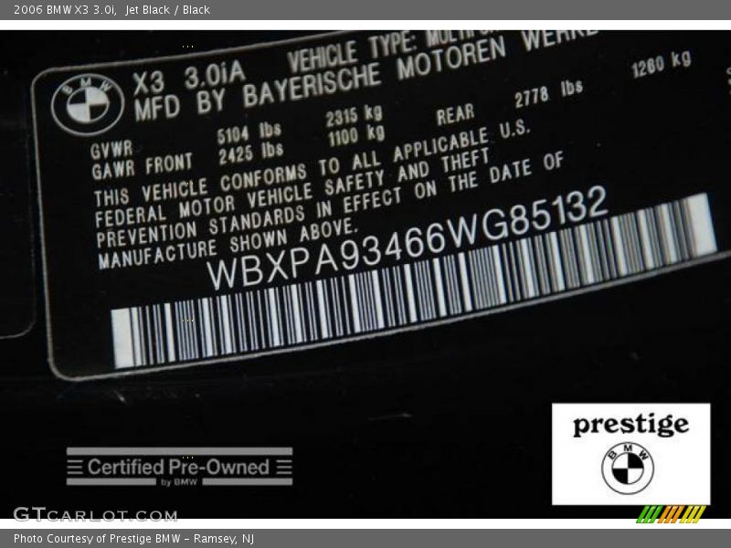 Jet Black / Black 2006 BMW X3 3.0i