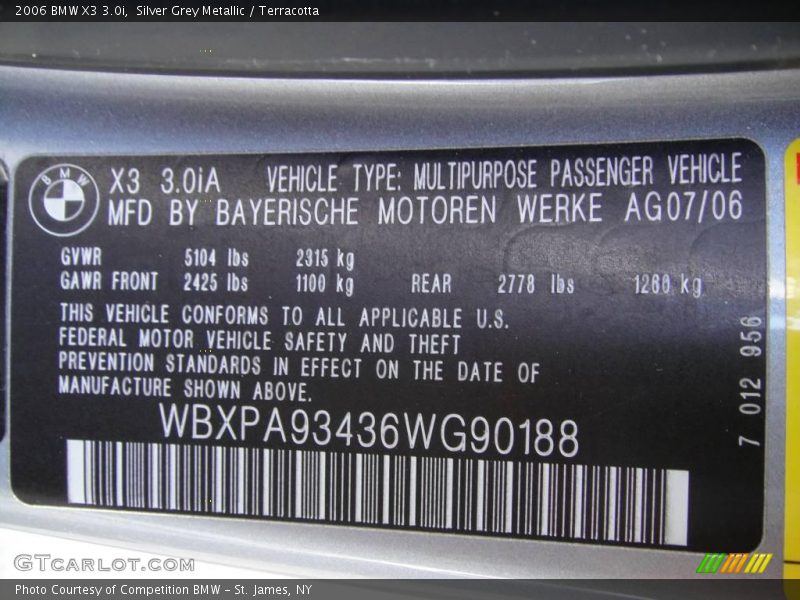 Silver Grey Metallic / Terracotta 2006 BMW X3 3.0i