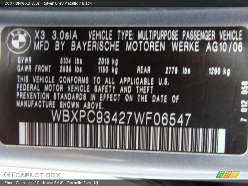 Silver Grey Metallic / Black 2007 BMW X3 3.0si