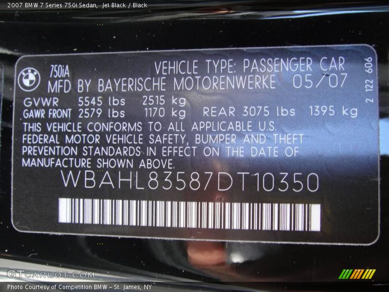 Jet Black / Black 2007 BMW 7 Series 750i Sedan