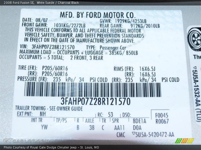 White Suede / Charcoal Black 2008 Ford Fusion SE
