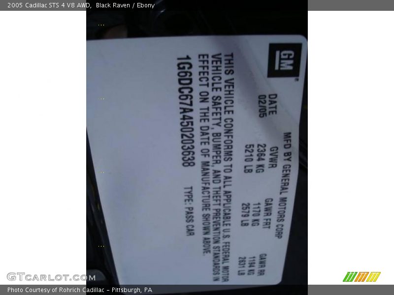Black Raven / Ebony 2005 Cadillac STS 4 V8 AWD