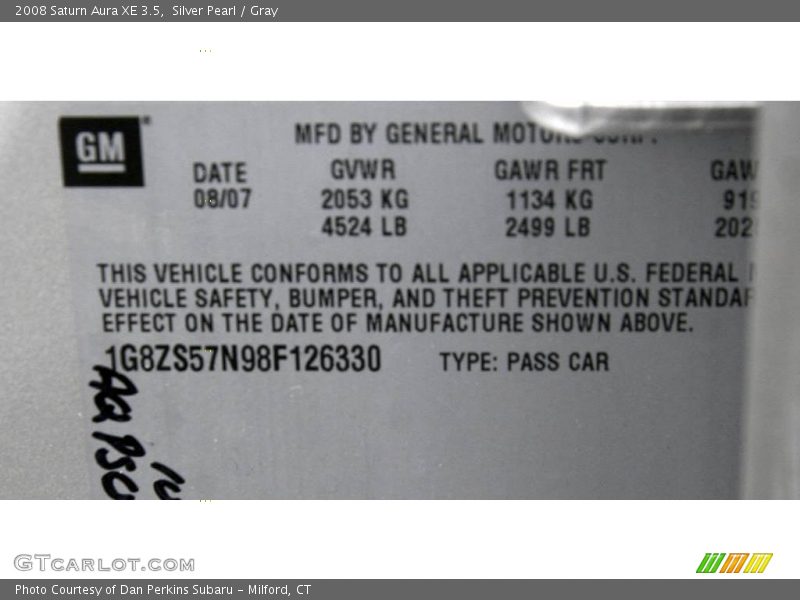 Silver Pearl / Gray 2008 Saturn Aura XE 3.5