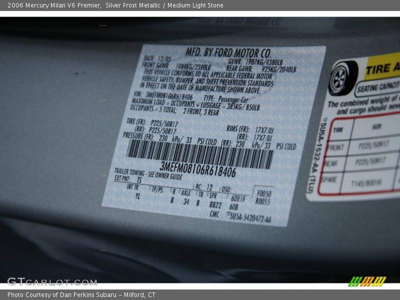 Silver Frost Metallic / Medium Light Stone 2006 Mercury Milan V6 Premier