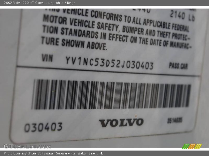 White / Beige 2002 Volvo C70 HT Convertible