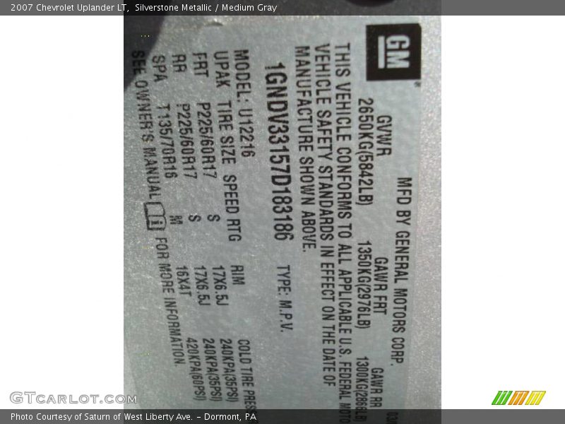 Silverstone Metallic / Medium Gray 2007 Chevrolet Uplander LT