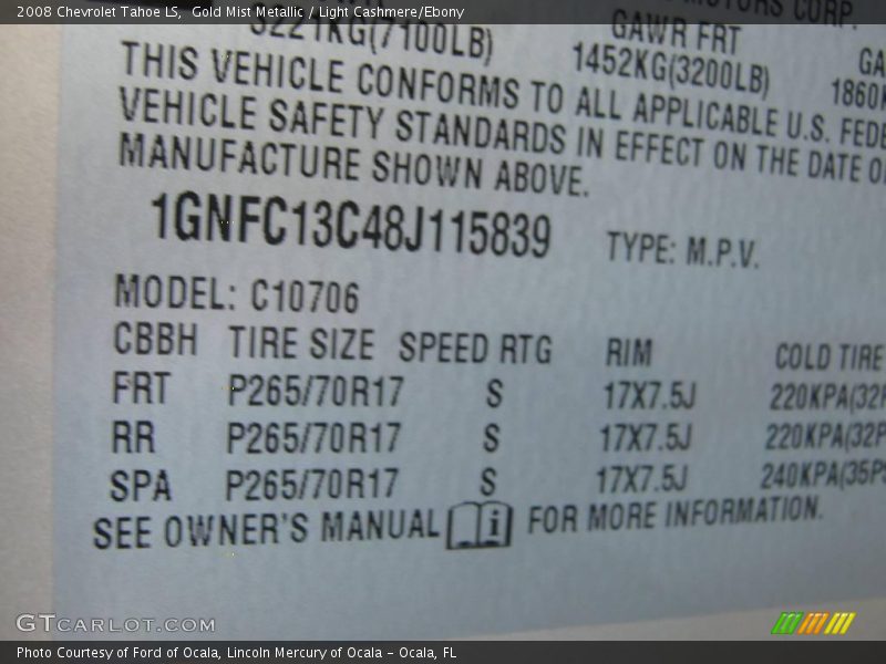 Gold Mist Metallic / Light Cashmere/Ebony 2008 Chevrolet Tahoe LS