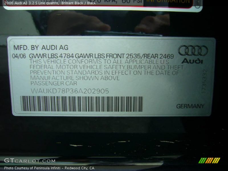 Brilliant Black / Black 2006 Audi A3 3.2 S Line quattro