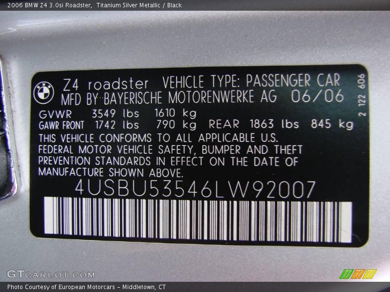 Titanium Silver Metallic / Black 2006 BMW Z4 3.0si Roadster
