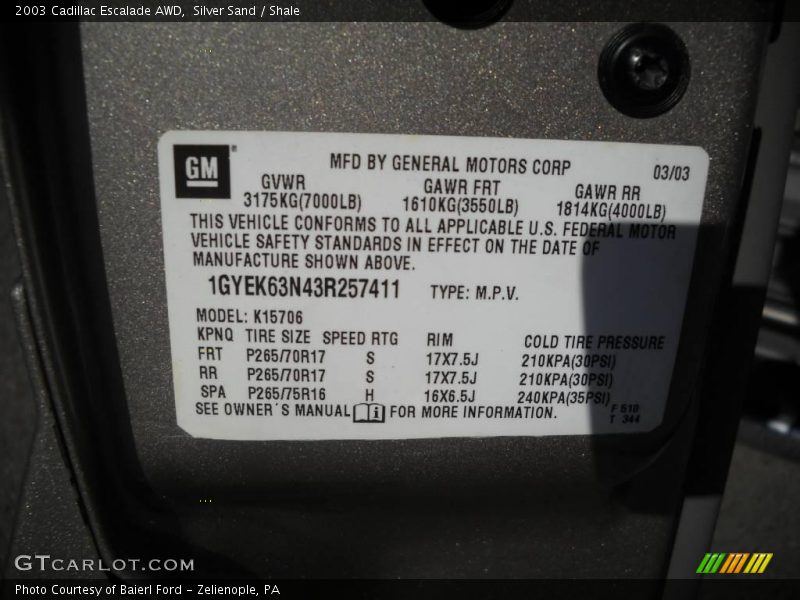 Silver Sand / Shale 2003 Cadillac Escalade AWD